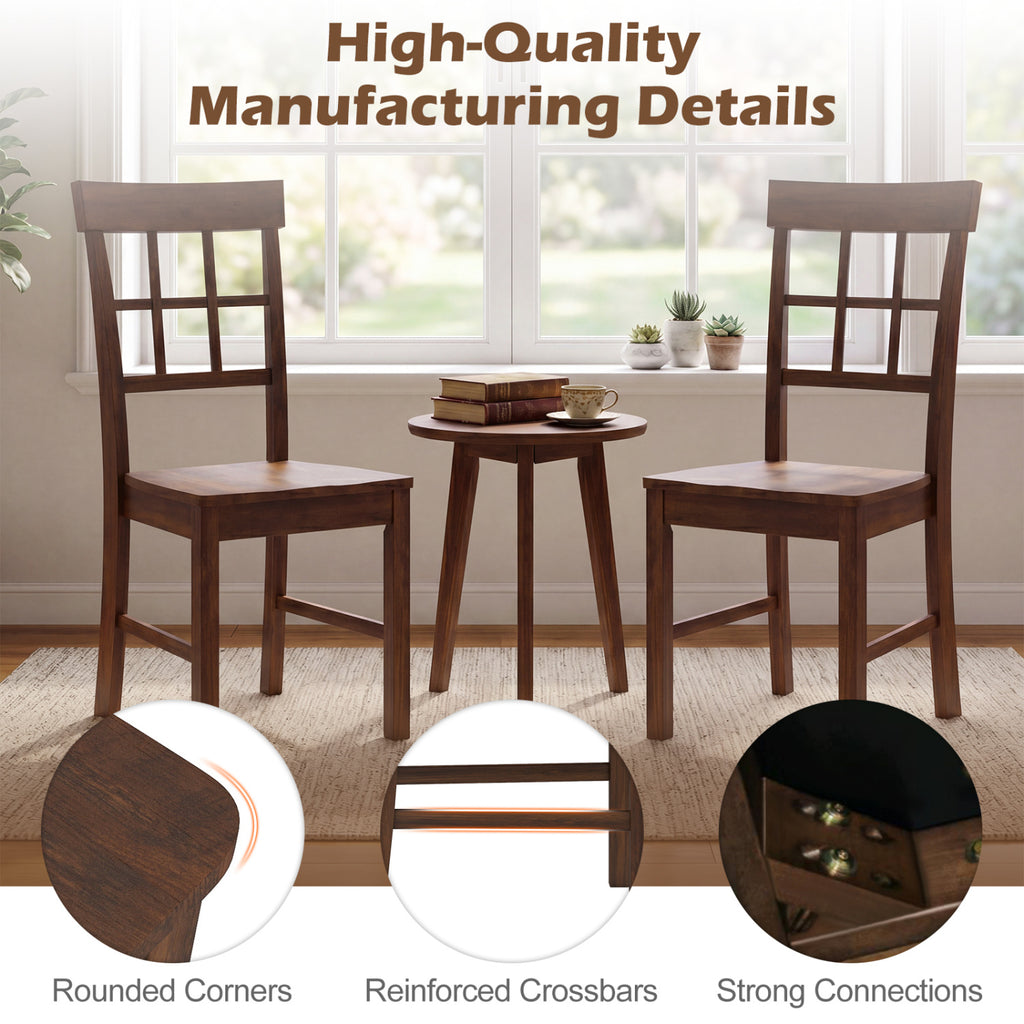 Rubber Wood Dining Chairs Set of 4, Dark Brown Windowpane Back