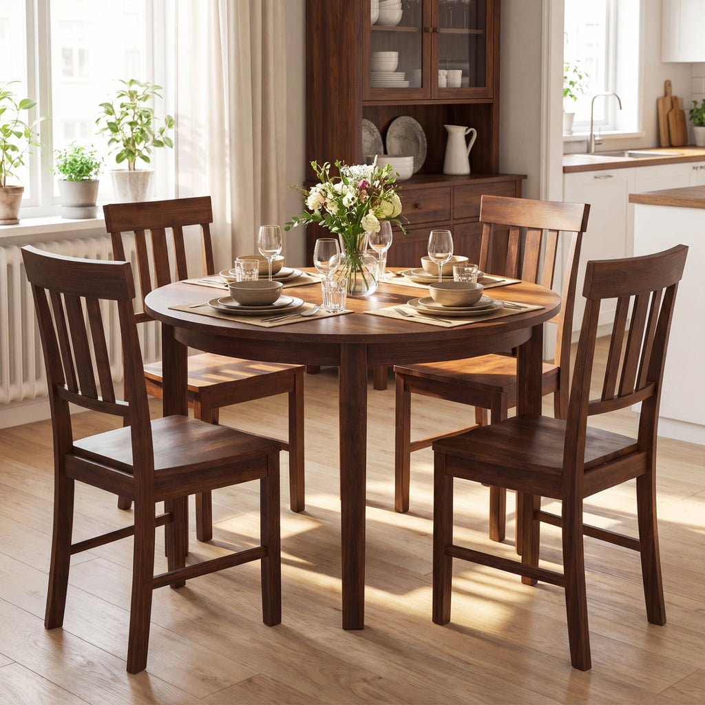 Rubber Wood Dining Chairs Set of 2, Dark Brown