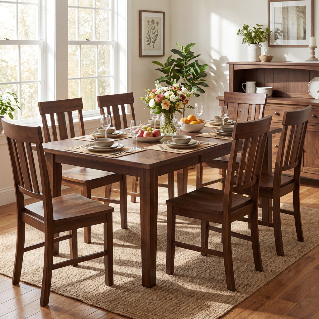 Rubber Wood Dining Chairs Set of 2, Dark Brown