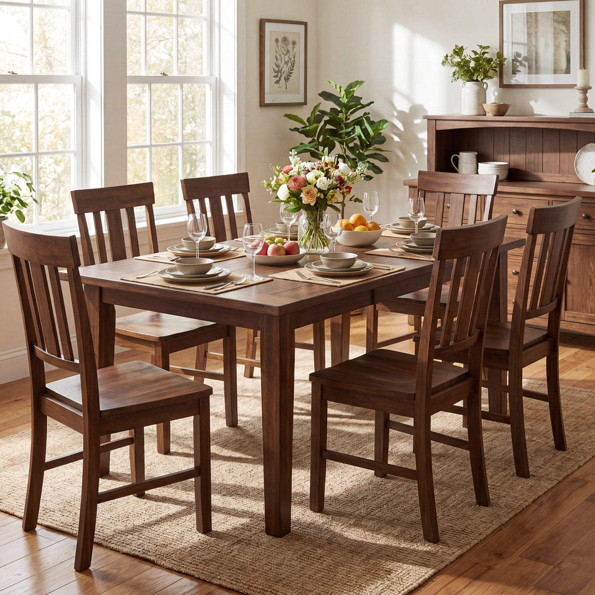 Rubber Wood Dining Chairs Set of 2, Dark Brown