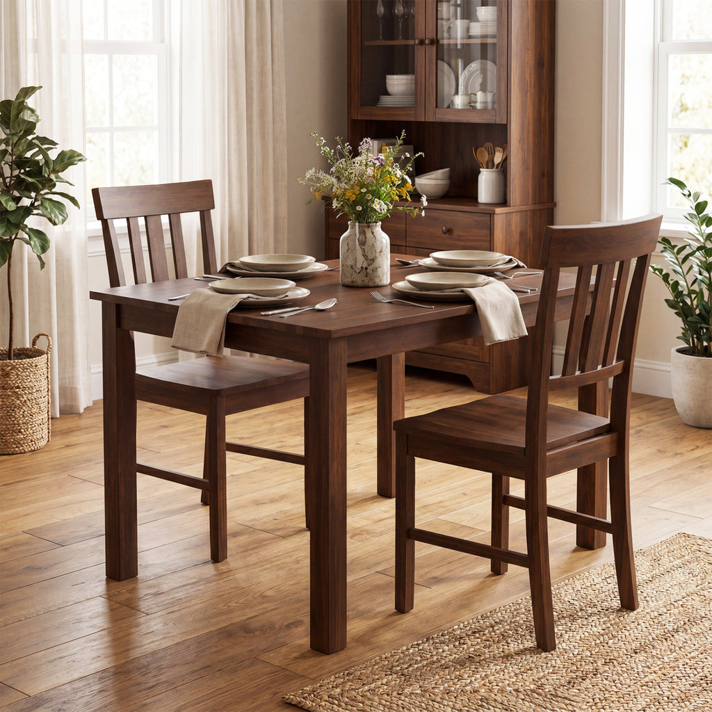Rubber Wood Dining Chairs Set of 4, Dark Brown