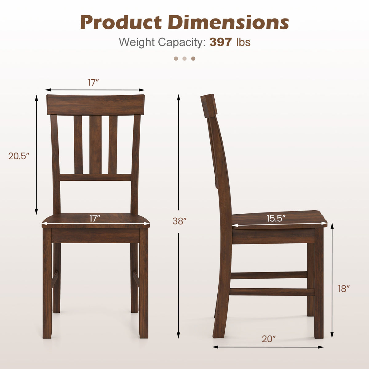 Rubber Wood Dining Chairs Set of 4, Dark Brown