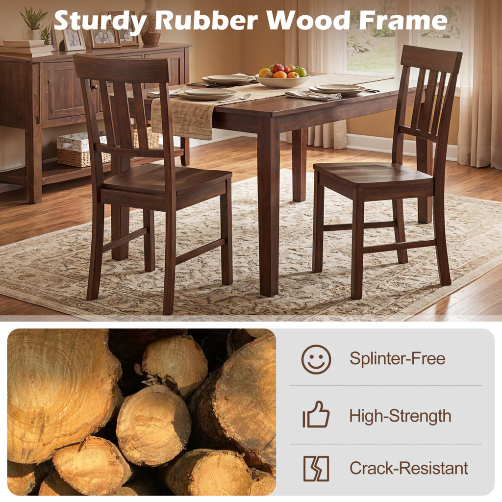 Rubber Wood Dining Chairs Set of 4, Dark Brown