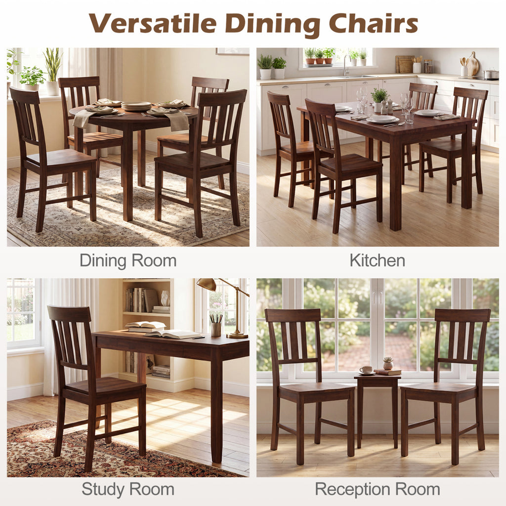 Rubber Wood Dining Chairs Set of 4, Dark Brown