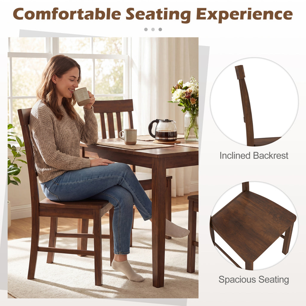 Rubber Wood Dining Chairs Set of 2, Dark Brown