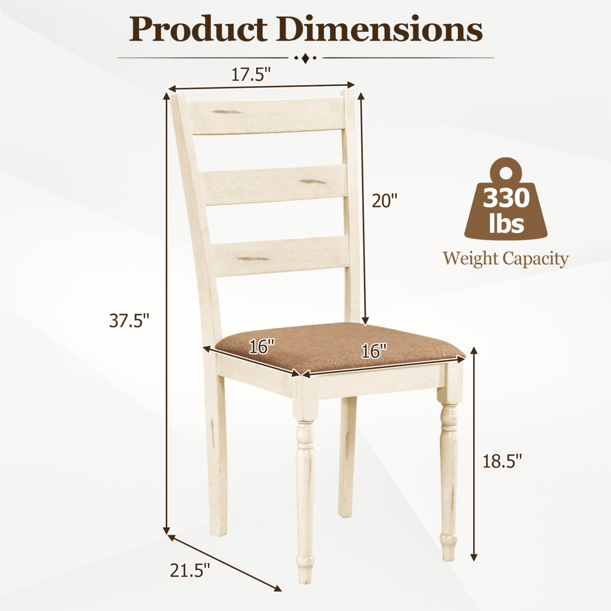 Rubber Wood Dining Chairs Set of 2 with Padded Linen Seat - White