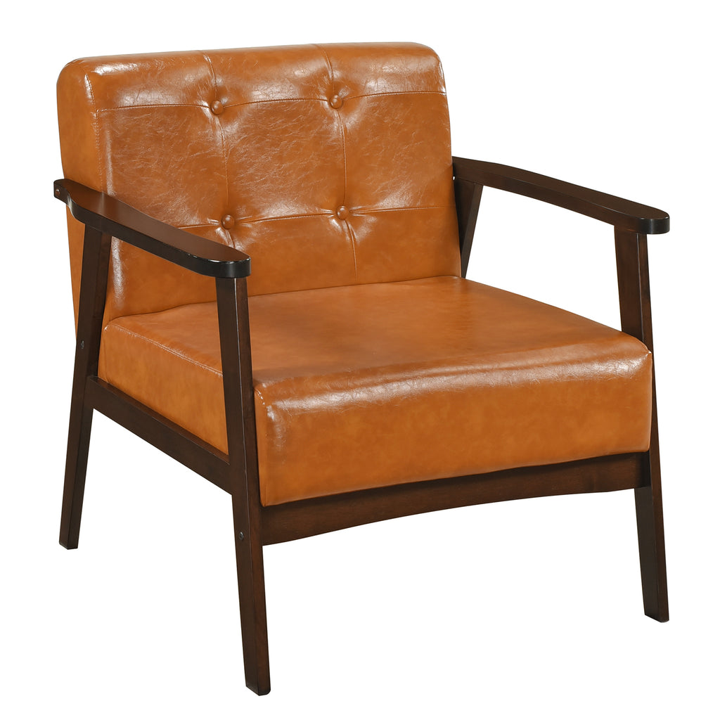 Beige Rubber Wood Accent Chair with Armrest - Living Room