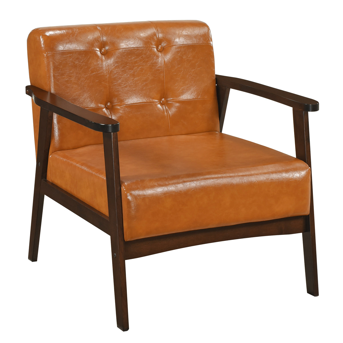 Beige Rubber Wood Accent Chair with Armrest - Living Room