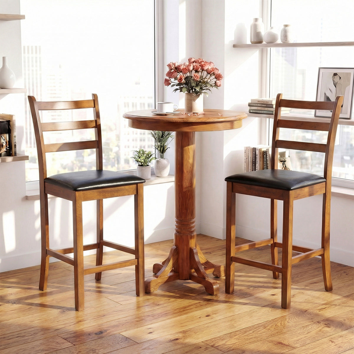 Rubber Wood Counter Stools Set of 2 - 24 inch, Walnut
