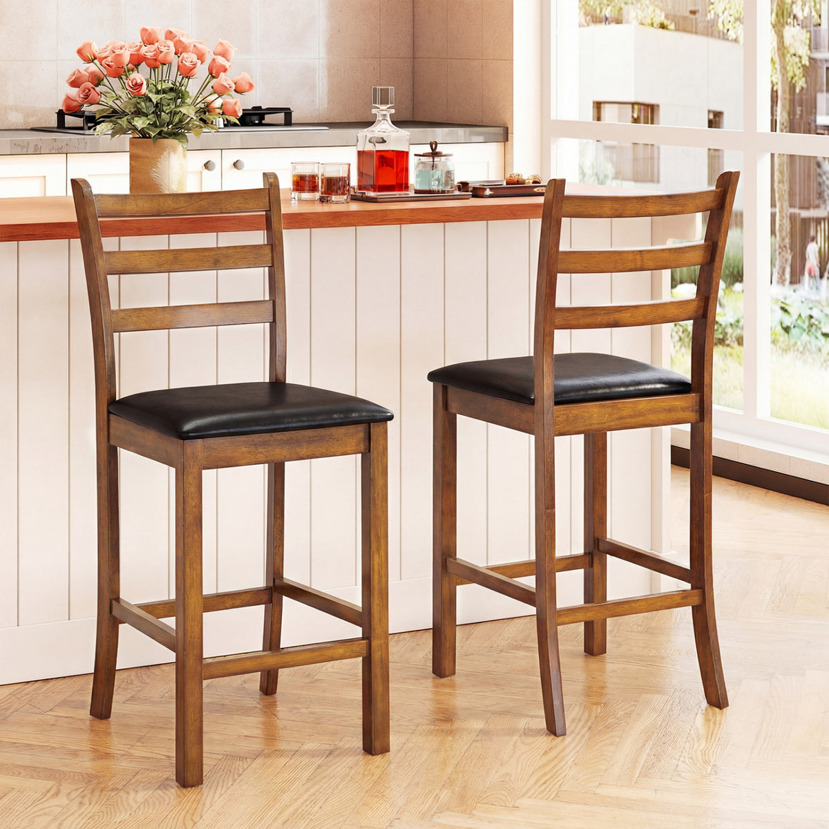 Rubber Wood Counter Stools Set of 2 - 24 inch, Walnut