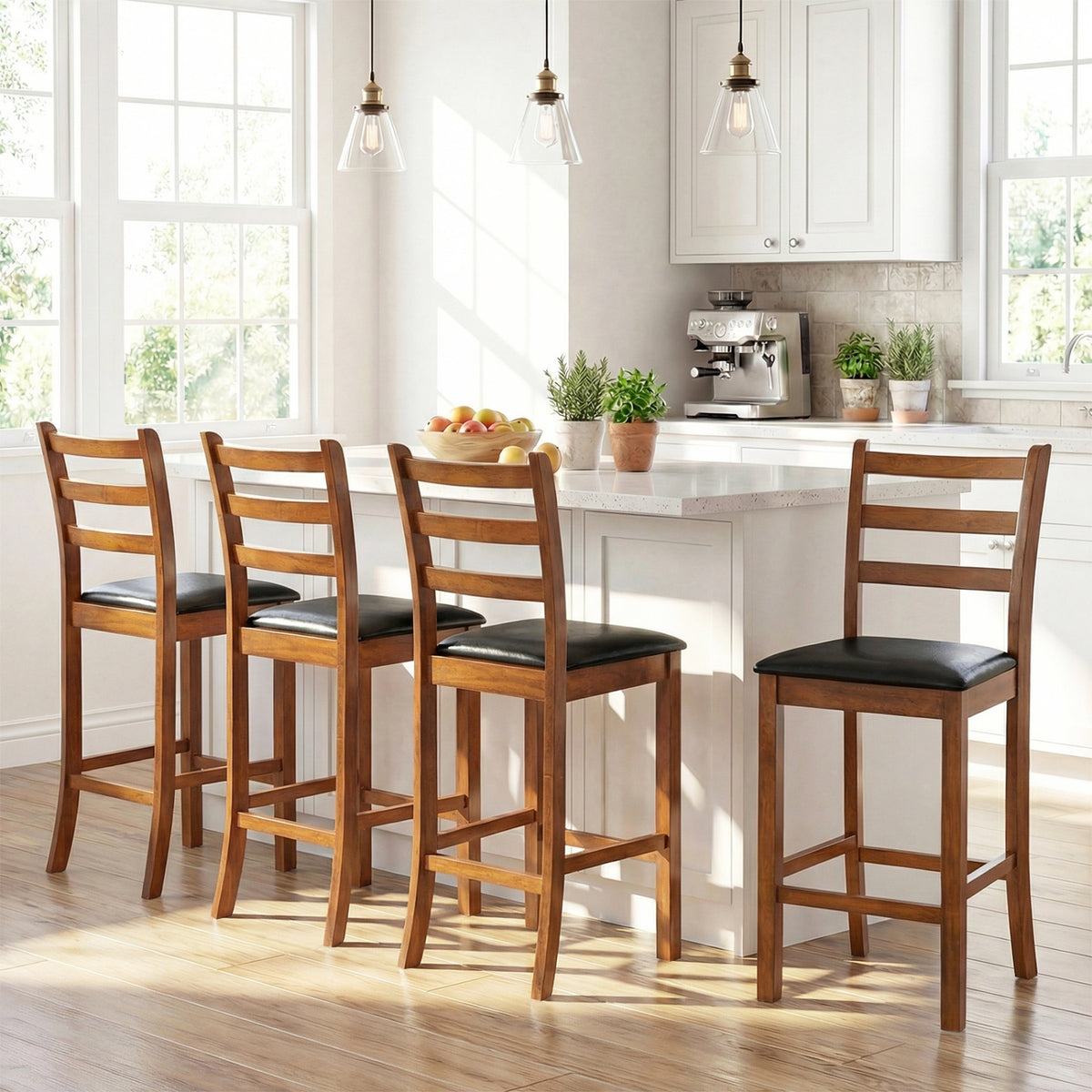 Rubber Wood Counter Stools Set of 2 - 24 inch, Walnut
