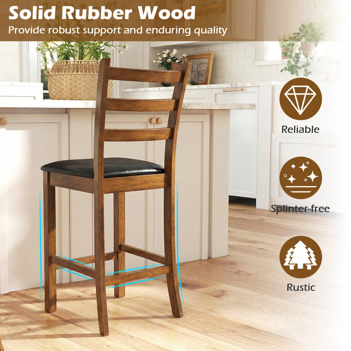 Rubber Wood Counter Stools Set of 2 - 24 inch, Walnut