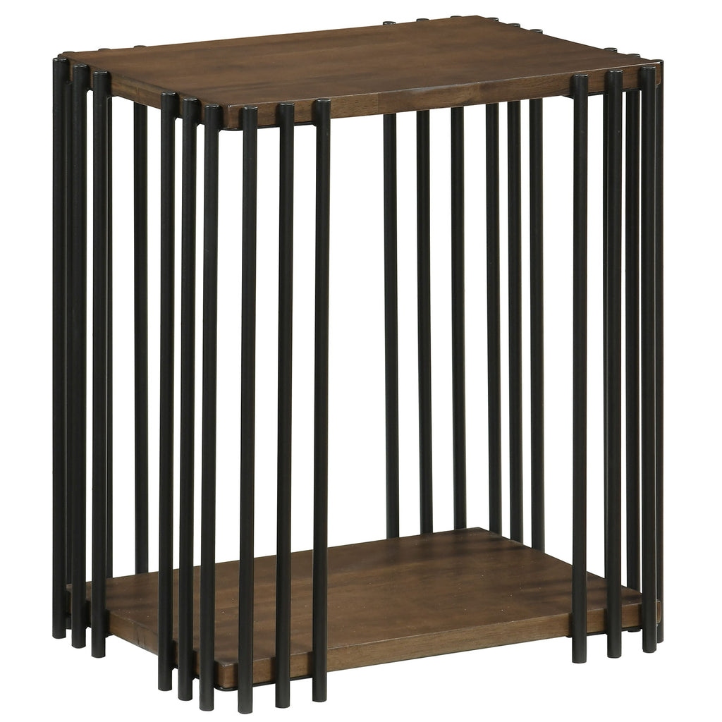 Rubber Wood Side Table with 2-Layer Shelves and Metal Frame - Walnut