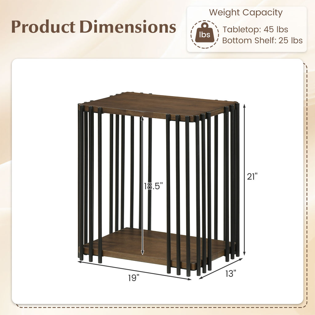Rubber Wood Side Table Set of 2, Walnut - 2-Tier Storage
