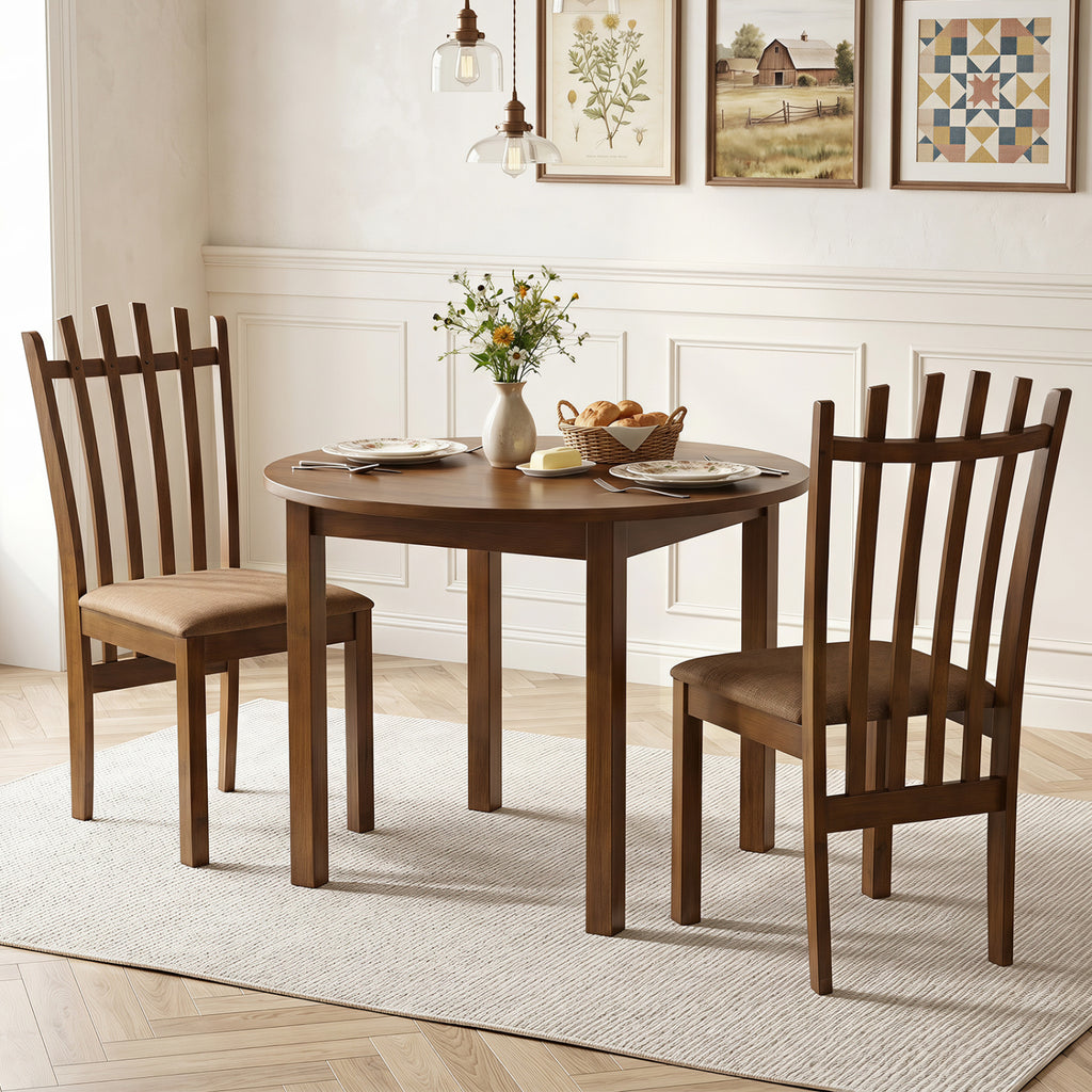 Rubber Wood Dining Chairs Set of 2 - Brown Linen