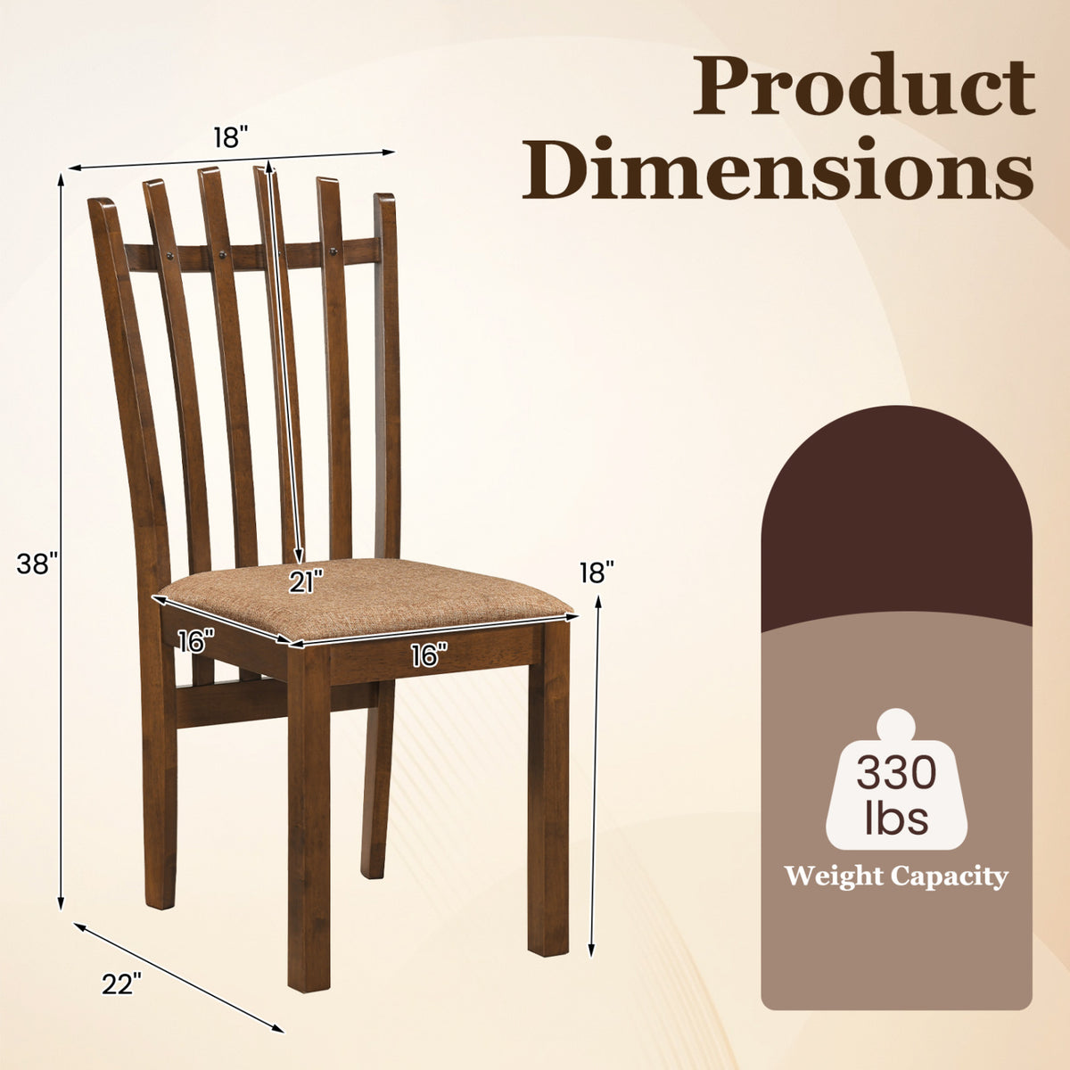 Rubber Wood Dining Chairs Set of 2 - Brown Linen