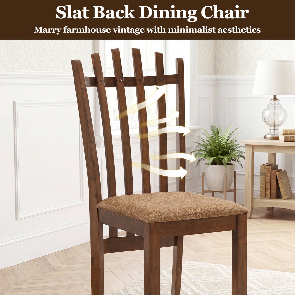 Rubber Wood Dining Chairs Set of 2 - Brown Linen