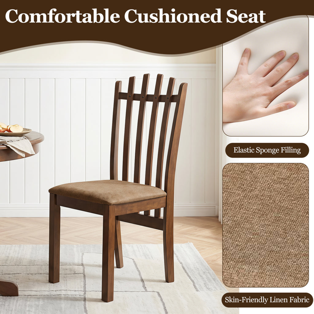 Rubber Wood Dining Chairs Set of 2 - Brown Linen
