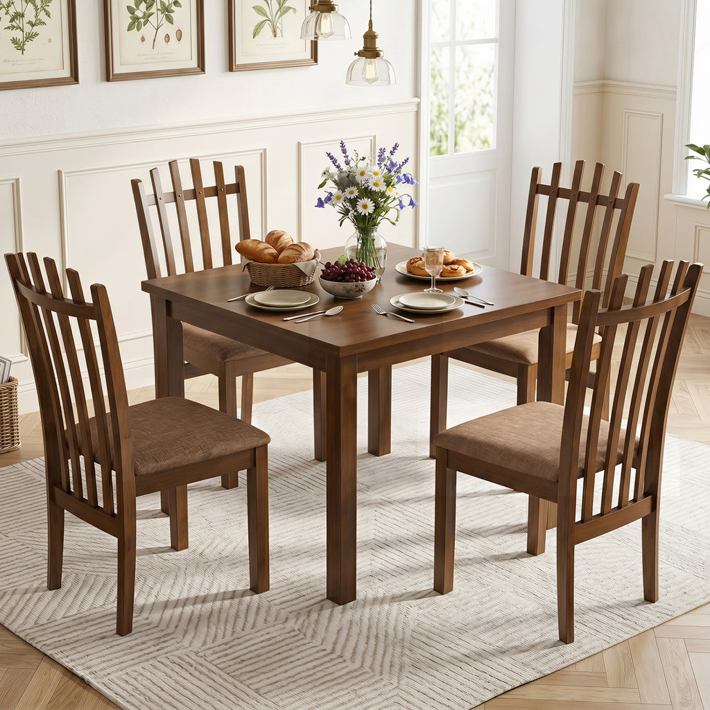 Rubber Wood Dining Chairs Set of 4 - Brown Linen