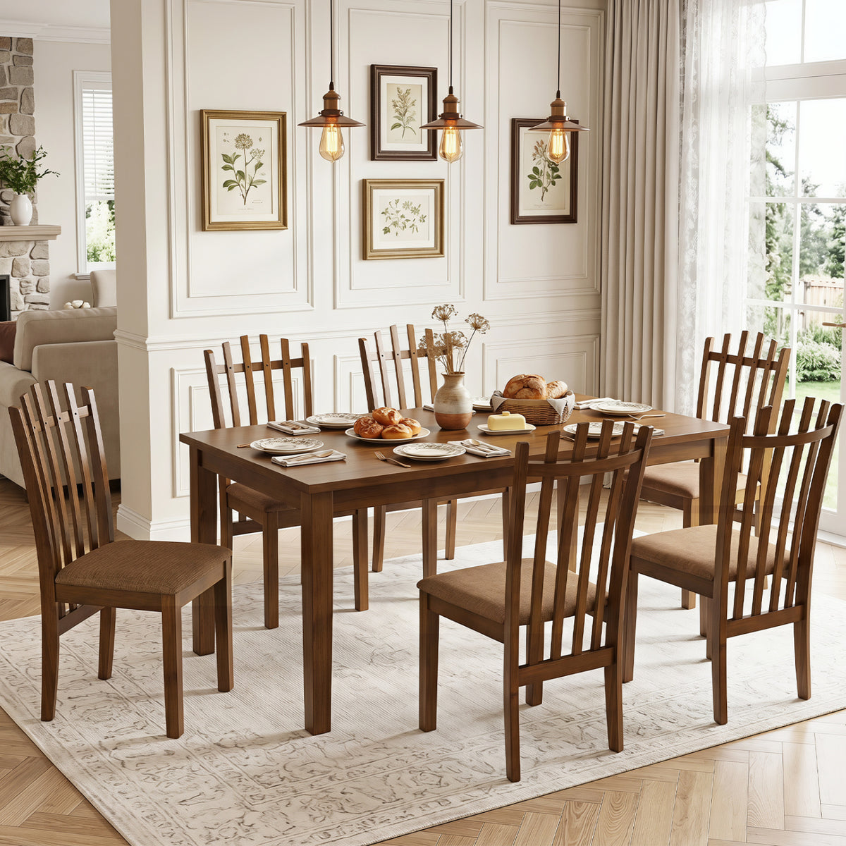 Rubber Wood Dining Chairs Set of 4 - Brown Linen