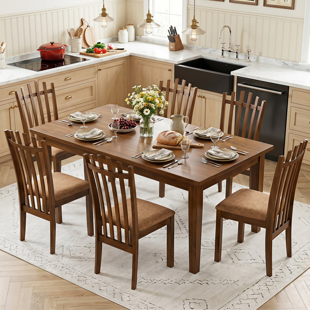 Rubber Wood Dining Chairs Set of 4 - Brown Linen