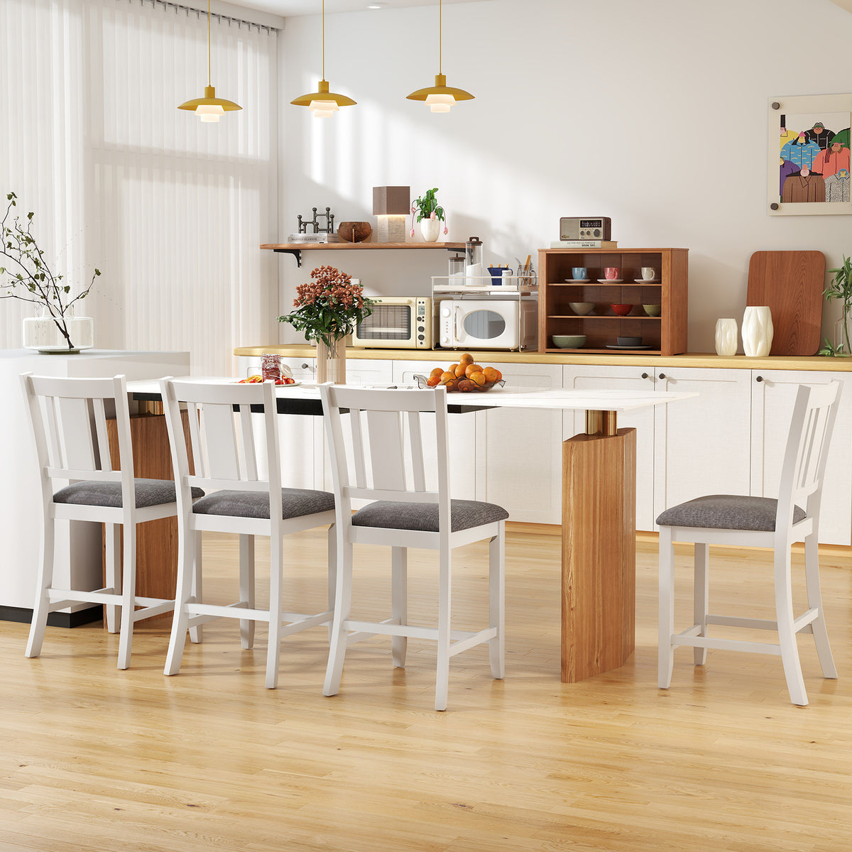 Rubber Wood Bar Stools Set of 2 with Back Support - White