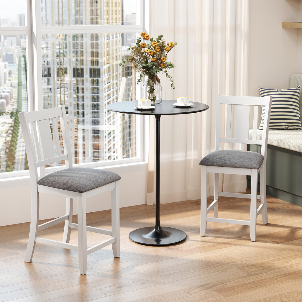 Rubber Wood Bar Stools Set of 2 with Back Support - White