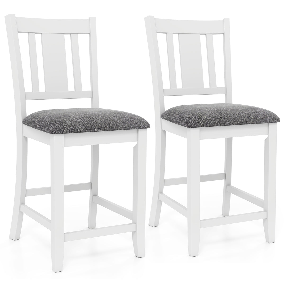 Rubber Wood Bar Stools Set of 2 with Back Support - White