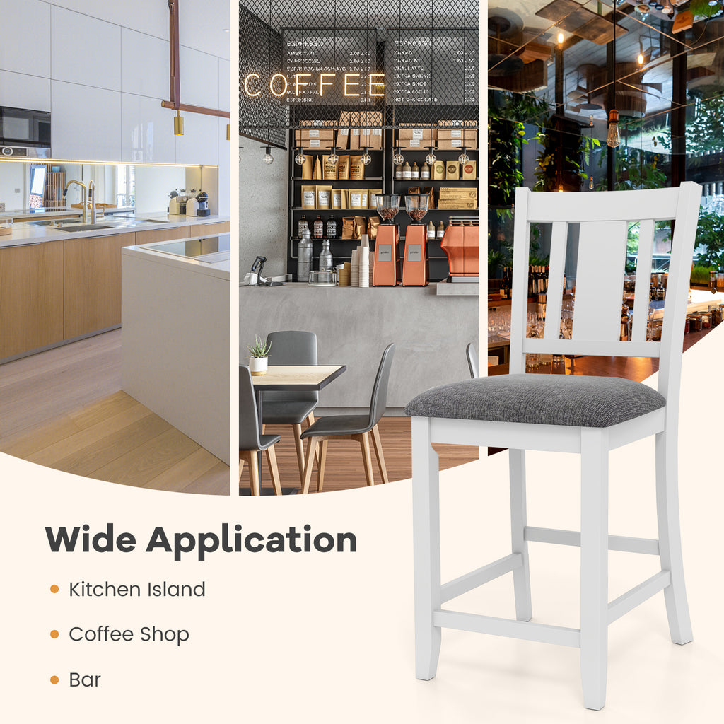 Rubber Wood Bar Stools Set of 2 with Back Support - White
