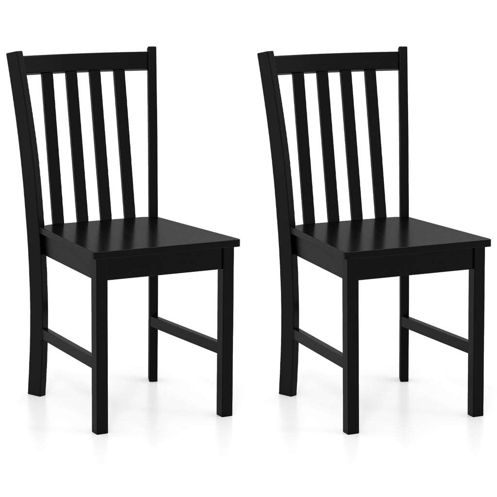 Rustic Dining Chairs Set of 2 Wooden Slat Backrest - Black