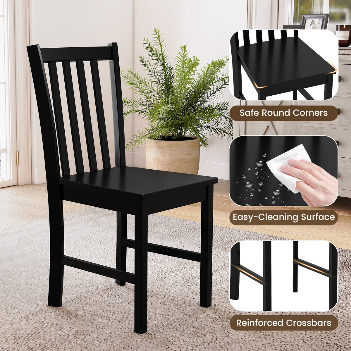 Rustic Dining Chairs Set of 2 - Black