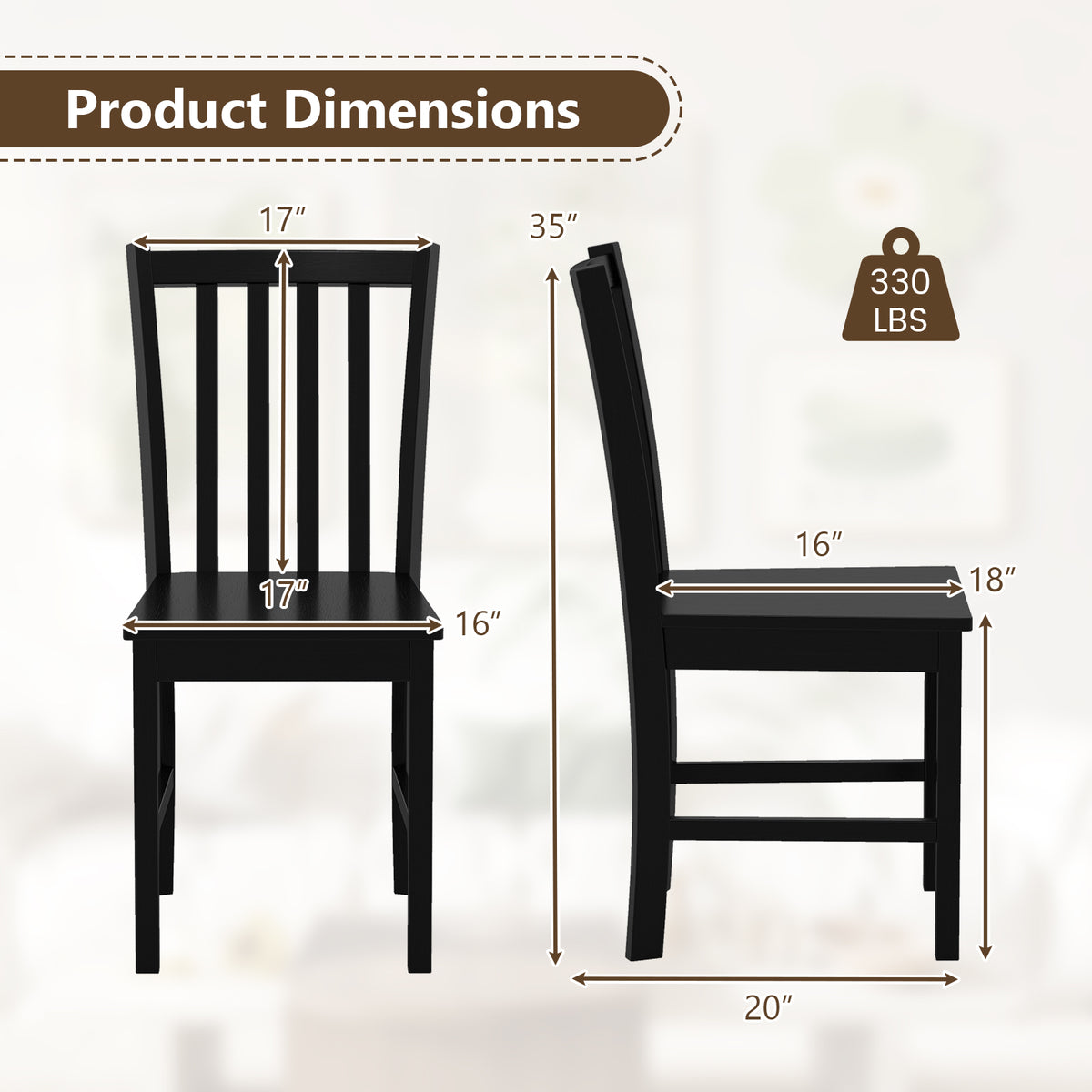 Rustic Dining Chairs Set of 2 - Black