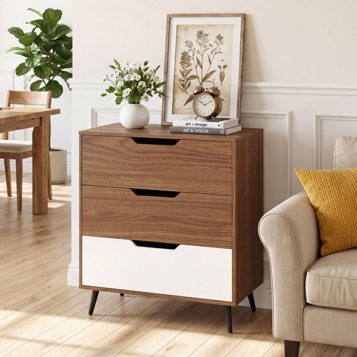 Rustic Farmhouse Wooden Storage Dresser - Brown