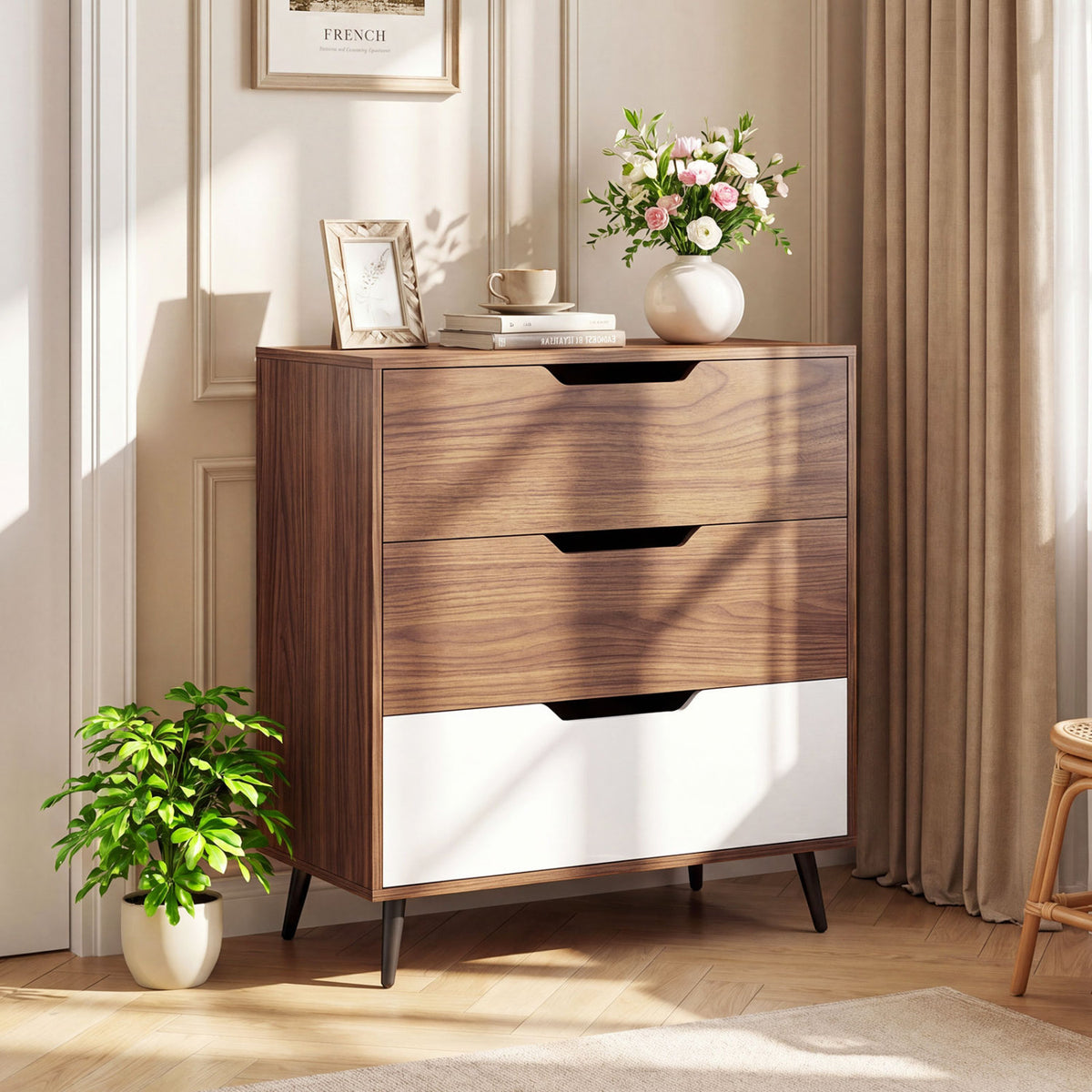 Rustic Farmhouse Wooden Storage Dresser - Brown