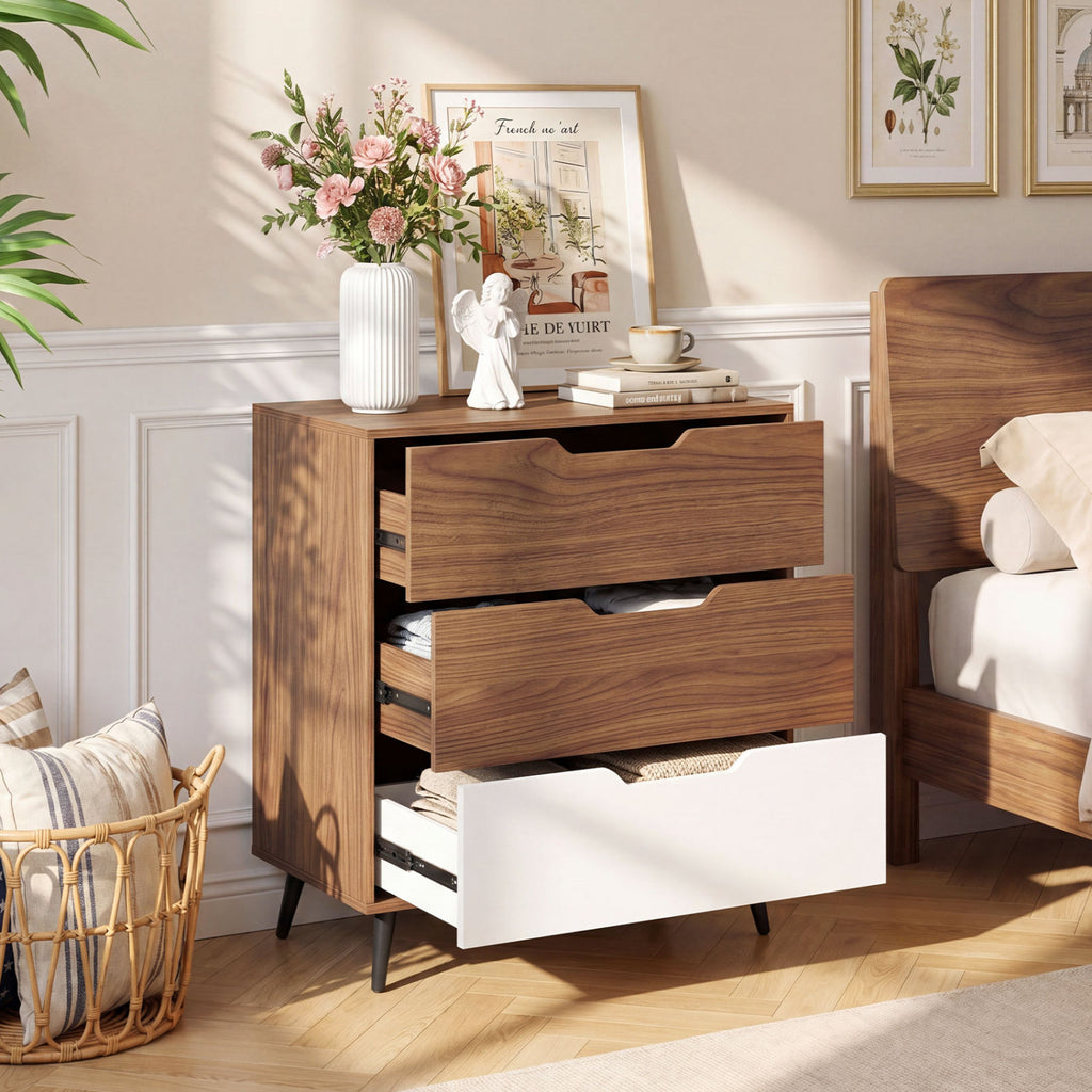 Rustic Farmhouse 3-Drawer Wooden Dresser - Brown