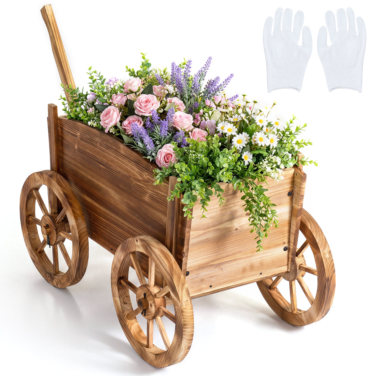 Rustic Rolling Flower Pot Stand with Wheels - Coffee