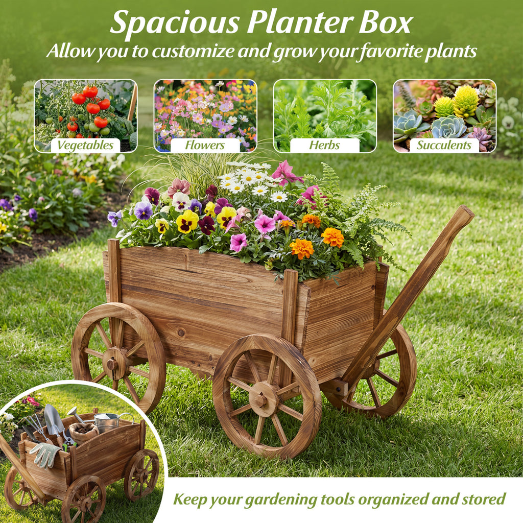 Rustic Rolling Flower Pot Stand with Wheels - Coffee