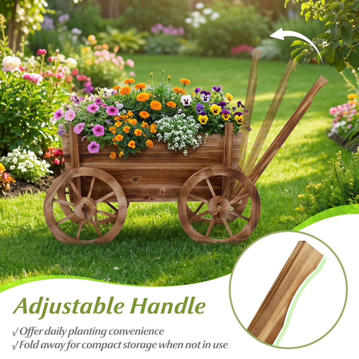 Rustic Rolling Flower Pot Stand with Wheels - Coffee