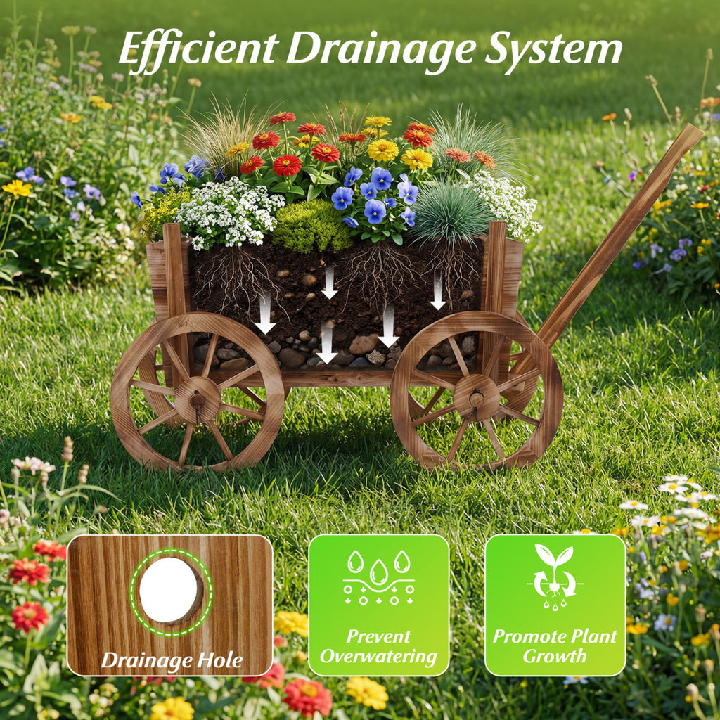 Rustic Rolling Flower Pot Stand with Wheels and Handle