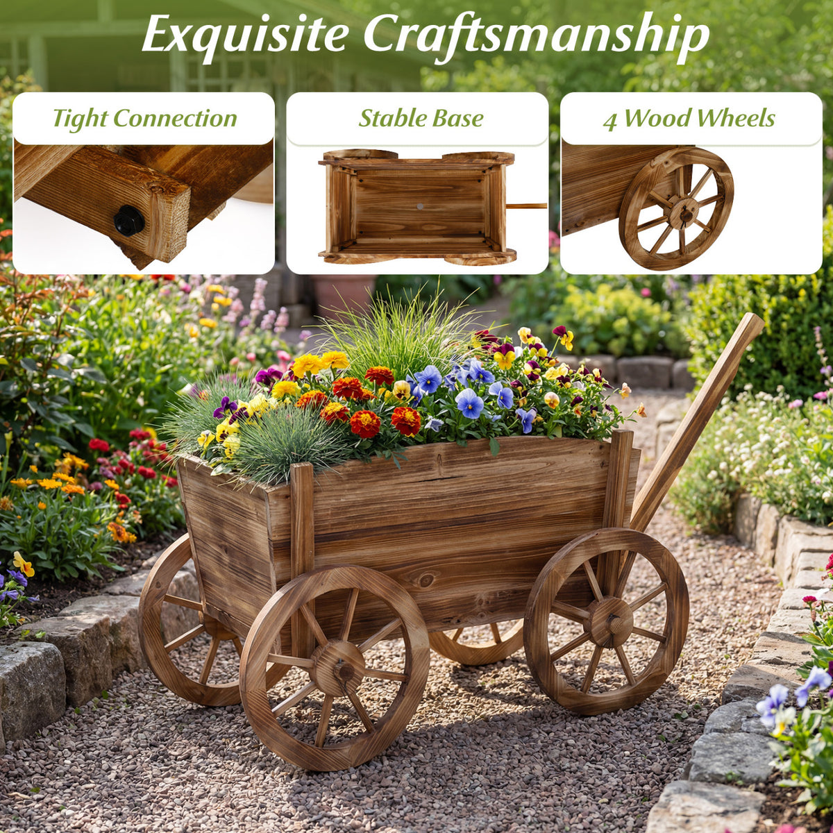 Rustic Rolling Flower Pot Stand with Wheels - Coffee