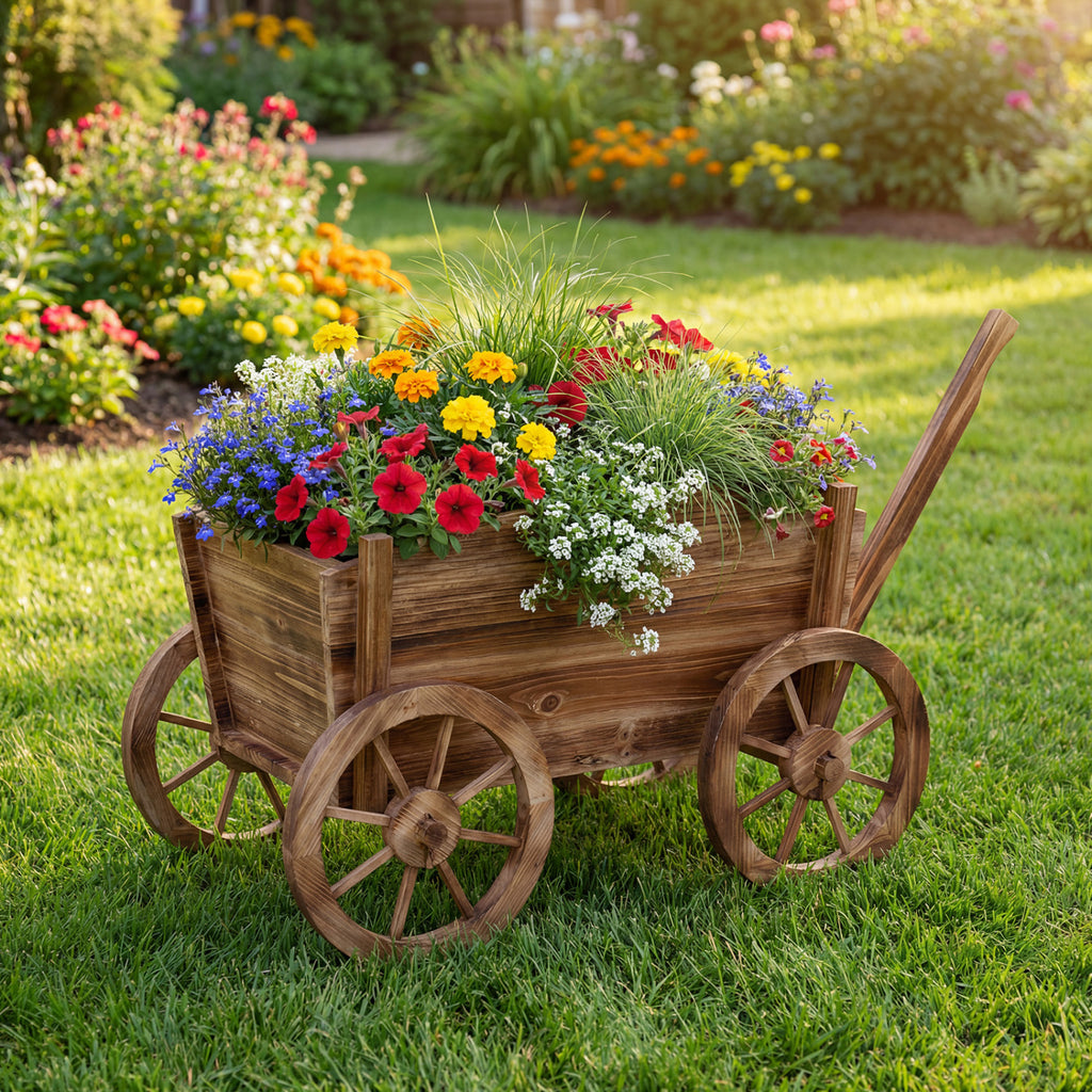 Rustic Rolling Flower Pot Stand with Wheels - Coffee