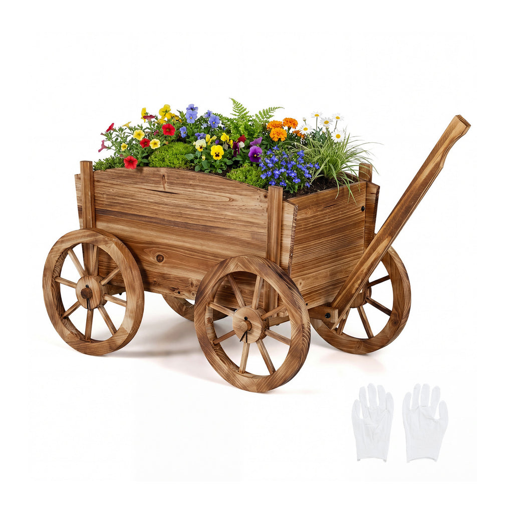 Rustic Rolling Flower Pot Stand with Wheels - Coffee