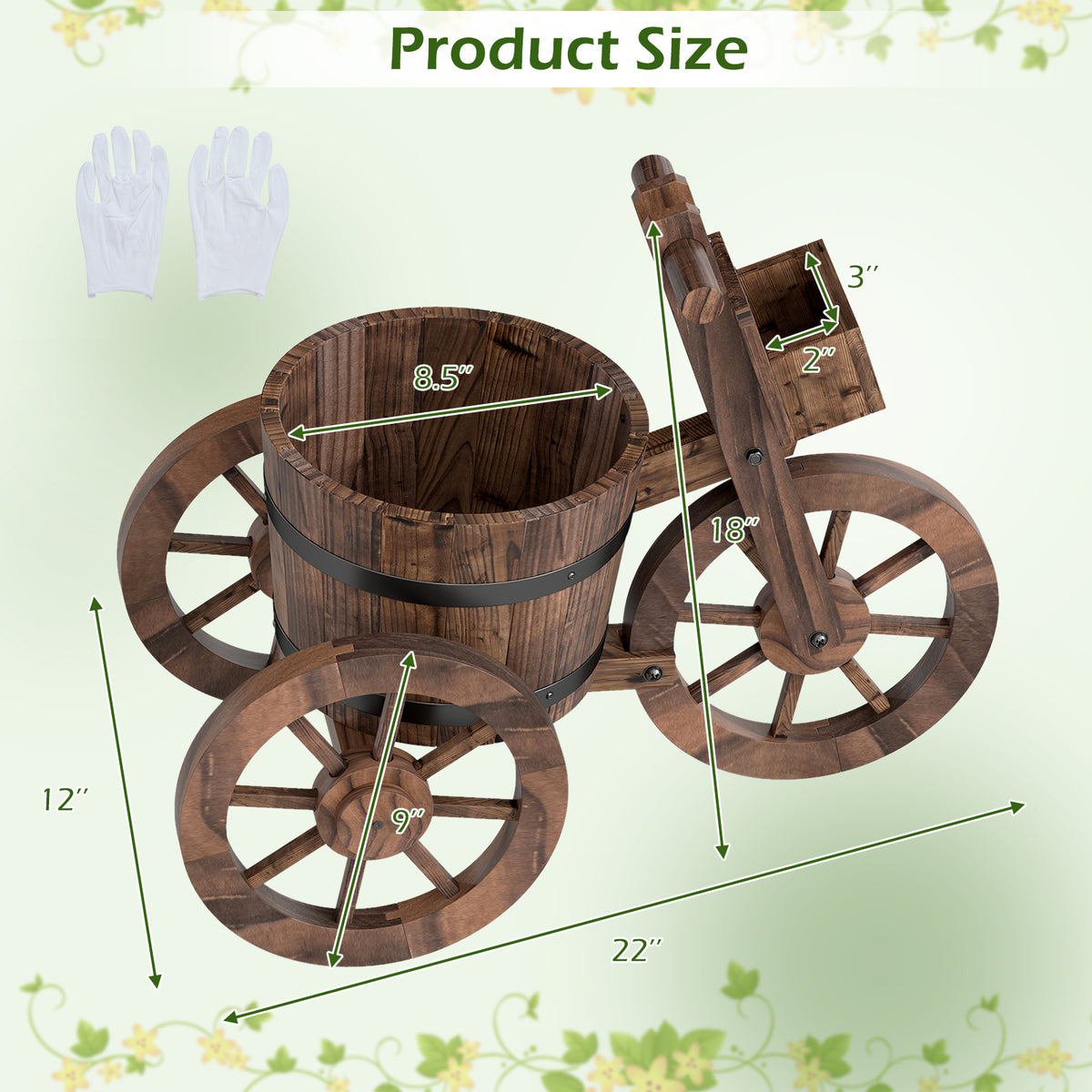 Rustic Wood Tricycle Planter with Wheels and Storage Box