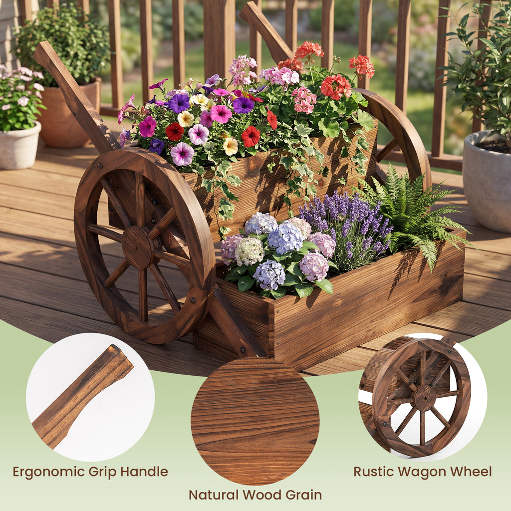 Rustic Wood Wagon Planter 2-Tier Versatile Raised Garden Bed with