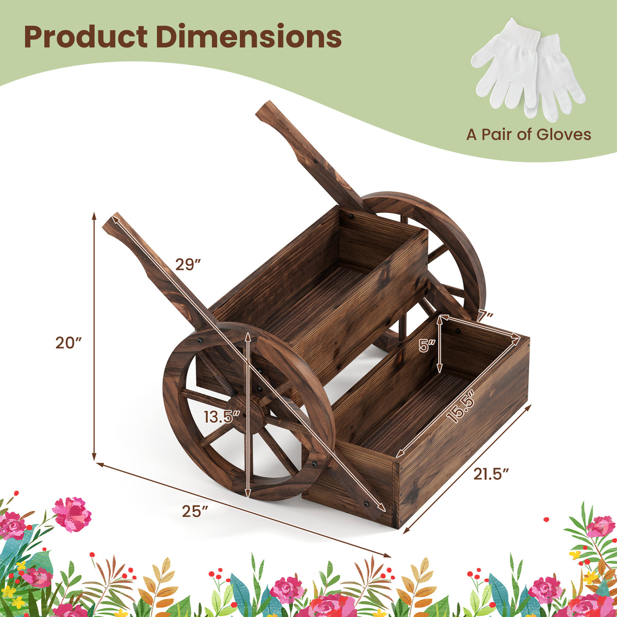 Rustic Wood Wagon Planter 2-Tier Versatile Raised Garden Bed with