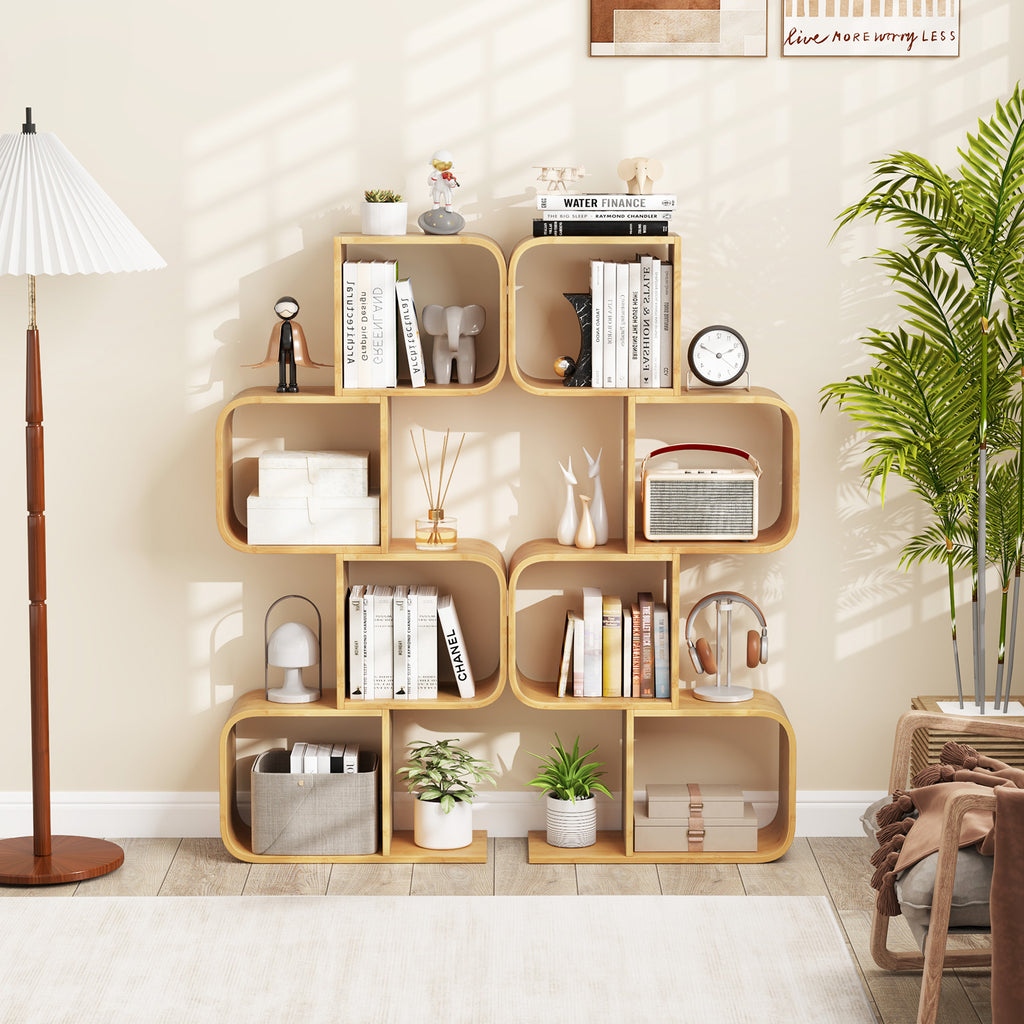 4-Tier S-Shaped Bamboo Bookcase - Natural