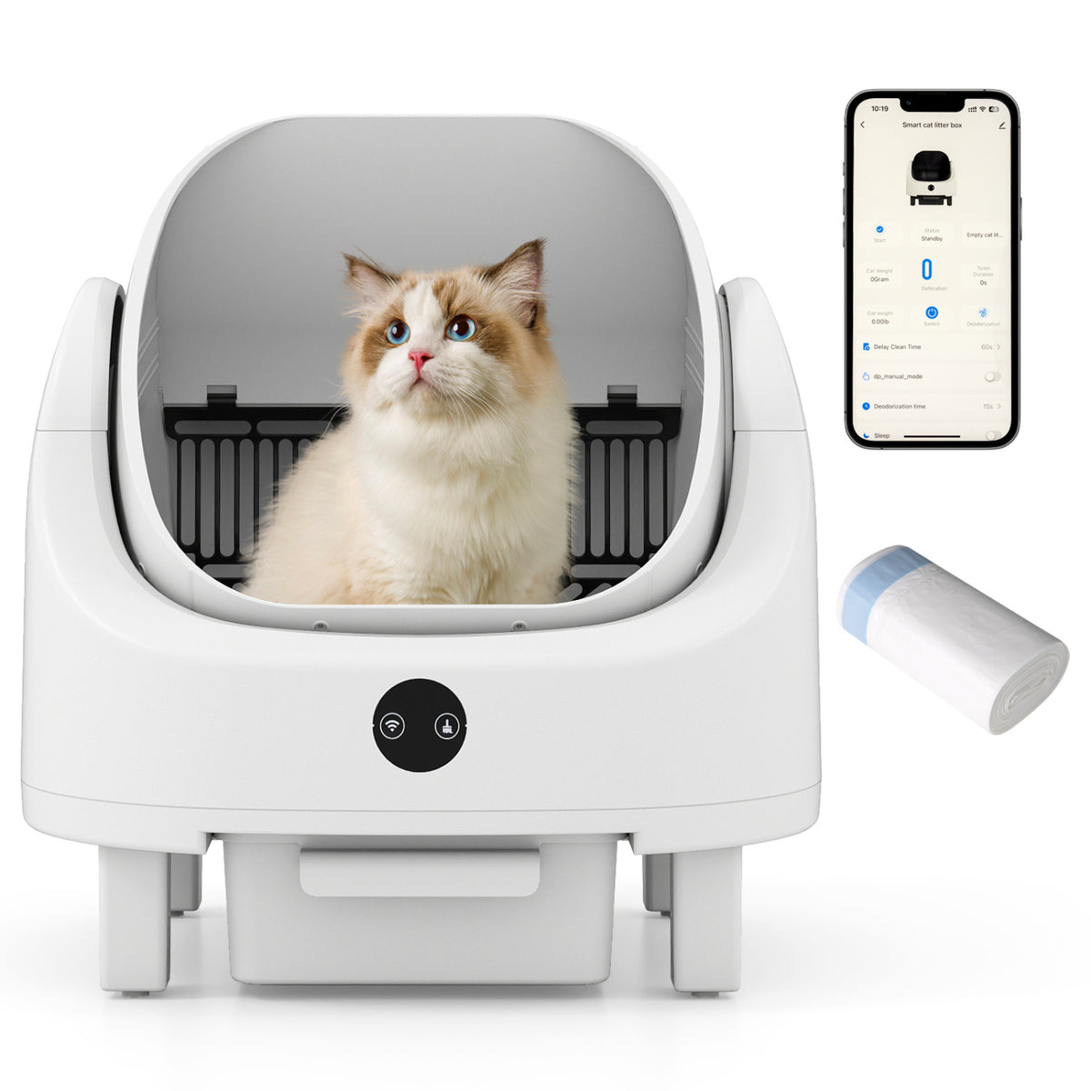 Self-Cleaning Open-Top Cat Litter Box with App Control, Odor Control & Safety Sensors