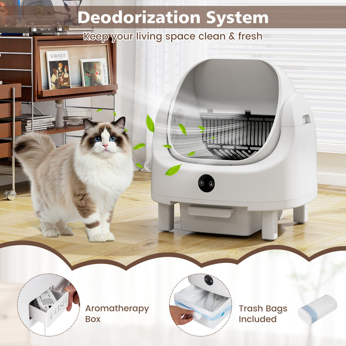 Self-Cleaning Open-Top Cat Litter Box with App Control, Odor Control & Safety Sensors
