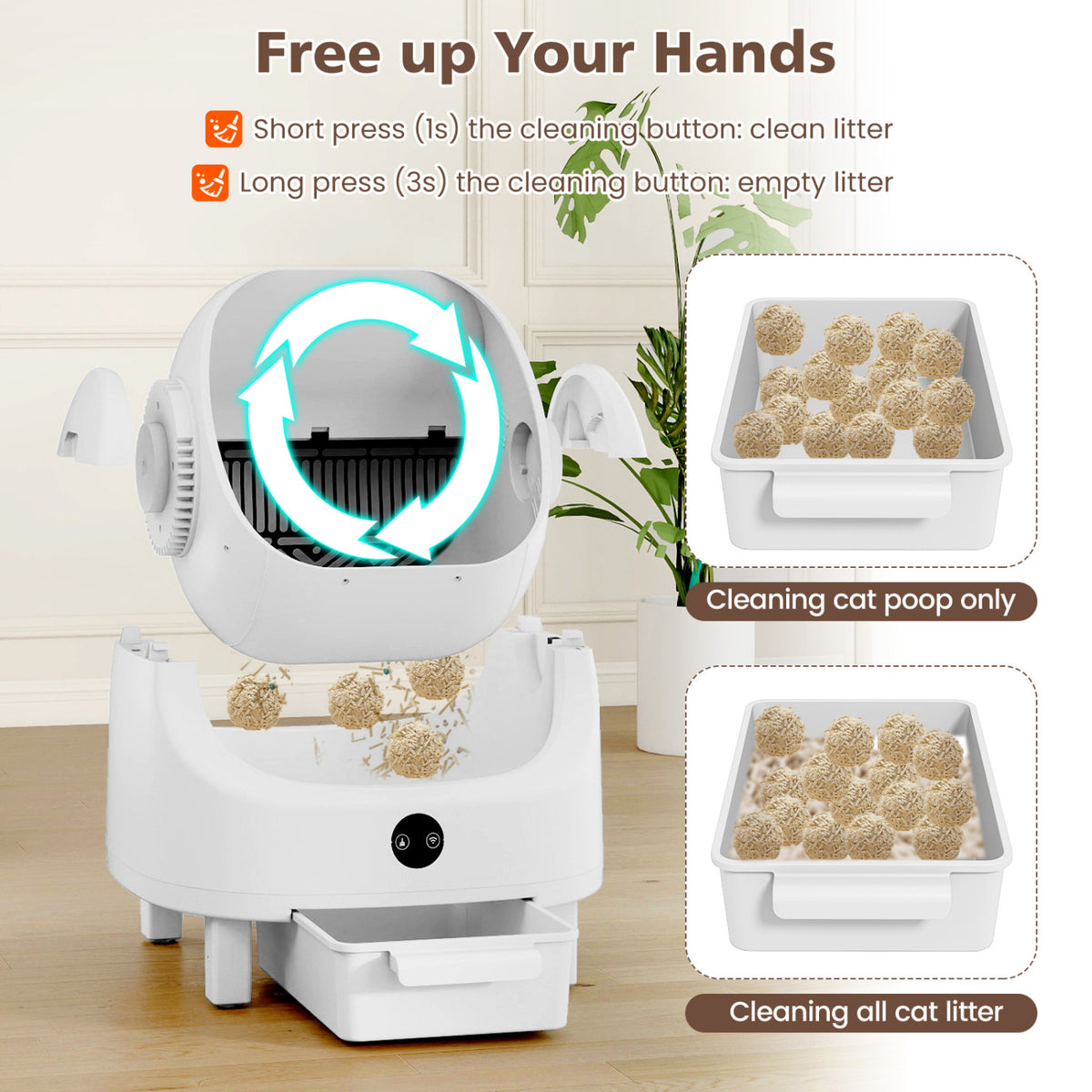 Self-Cleaning Open-Top Cat Litter Box with App Control, Odor Control & Safety Sensors