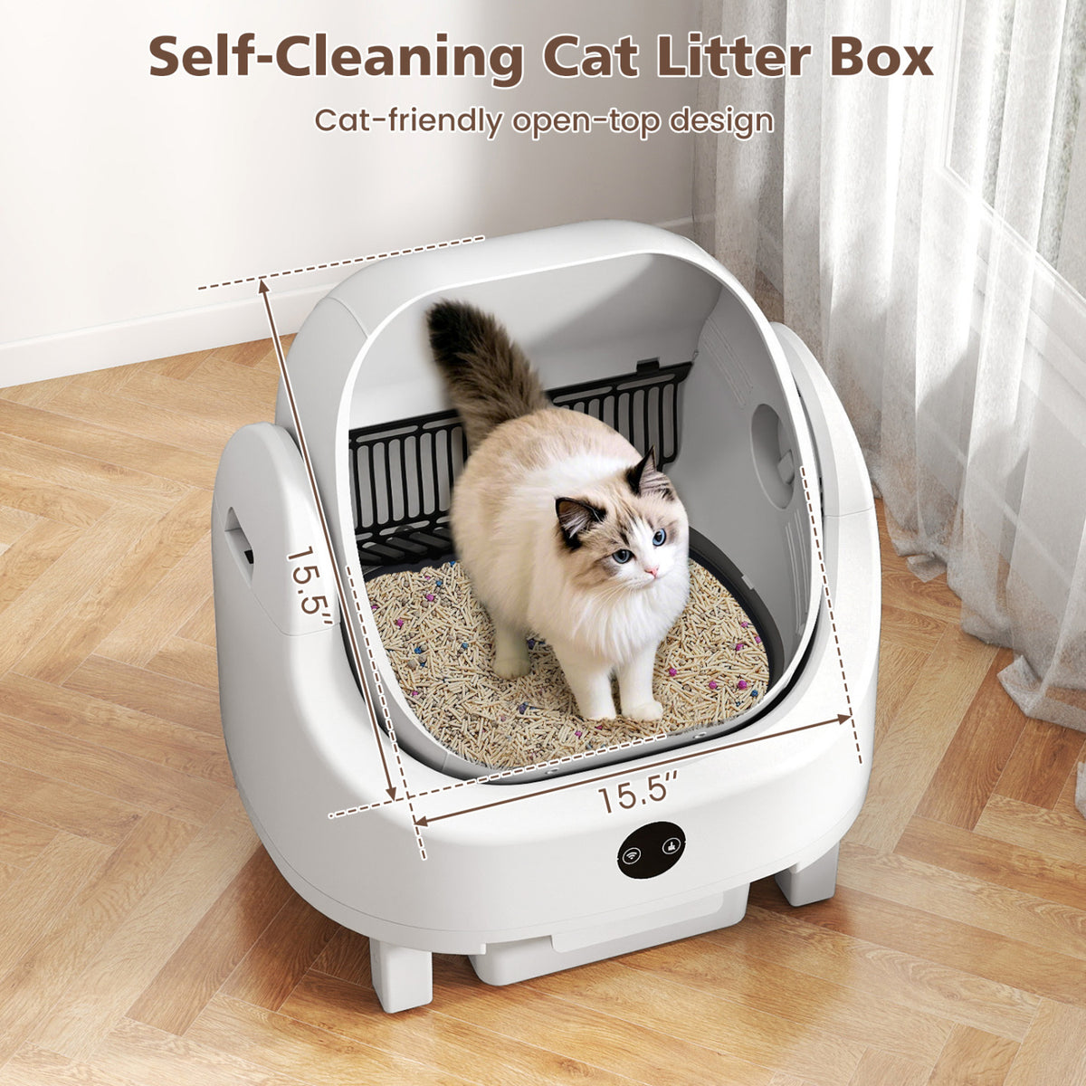 Self-Cleaning Open-Top Cat Litter Box with App Control, Odor Control & Safety Sensors